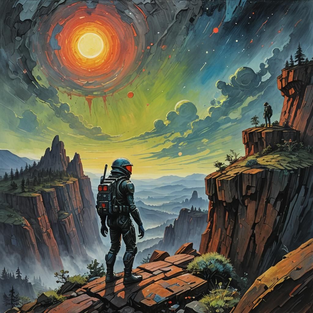 Alien AI Hacking on Remote Planet in Gouache Impasto Style