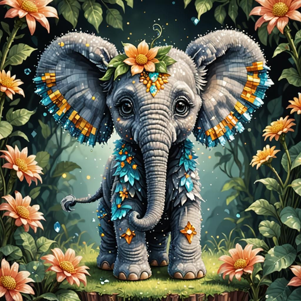 Baby Elephant Fairy in Pixel Art Style