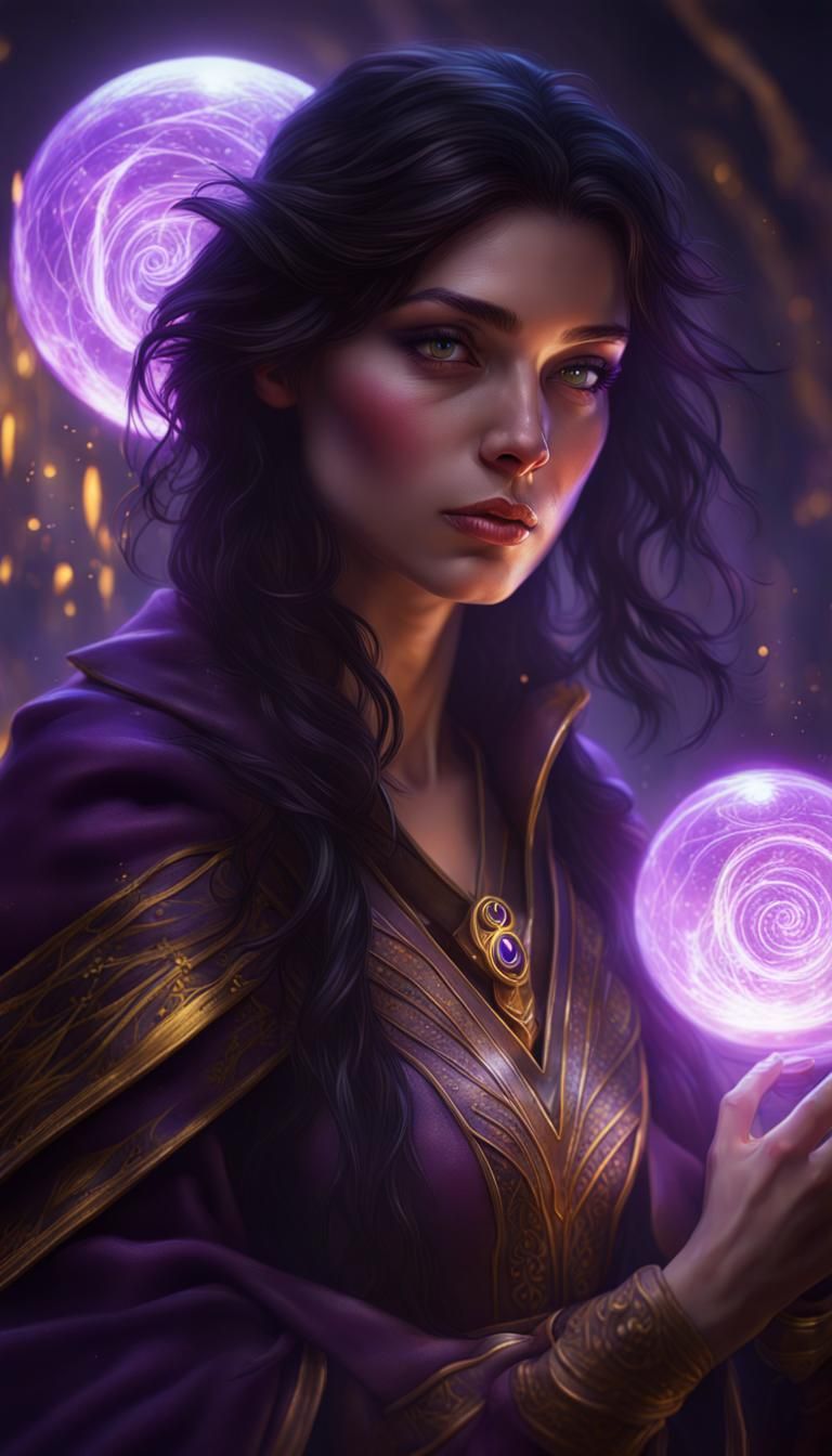 Dark Fantasy Wizard with Glowing Orbs, Digital Art