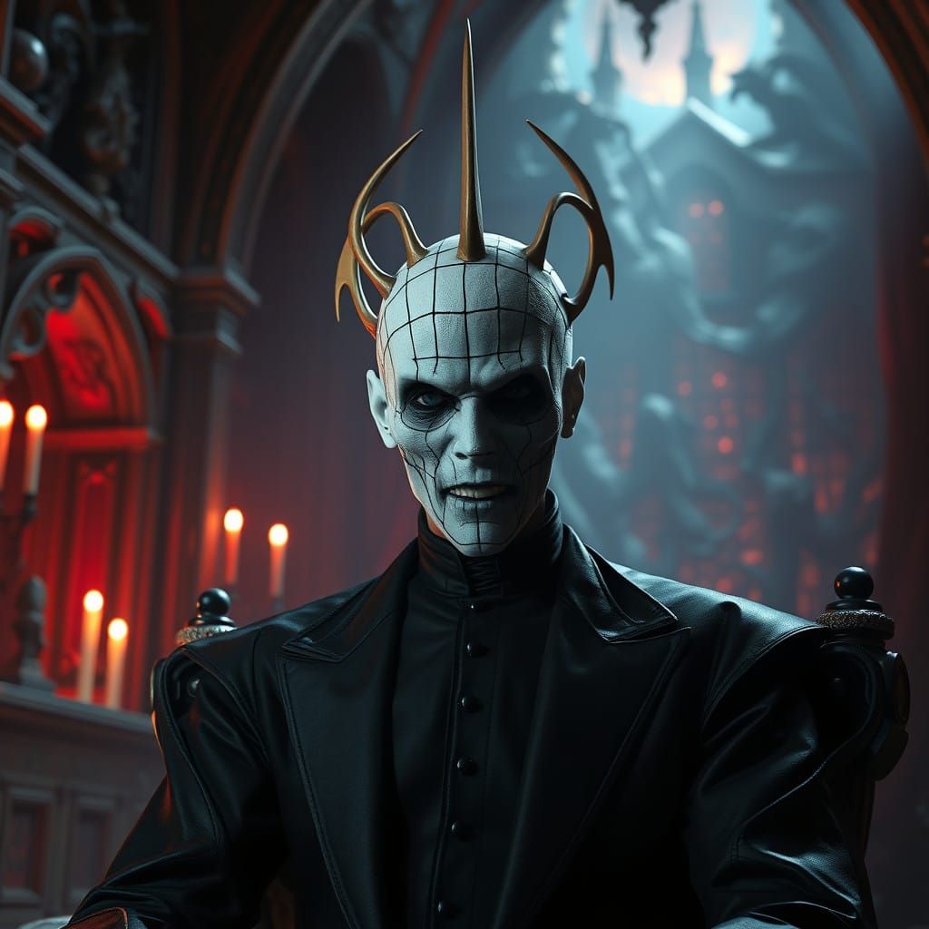 Cyber-Gothic Cenobite Lord in Dark, Hypnotic Chamber