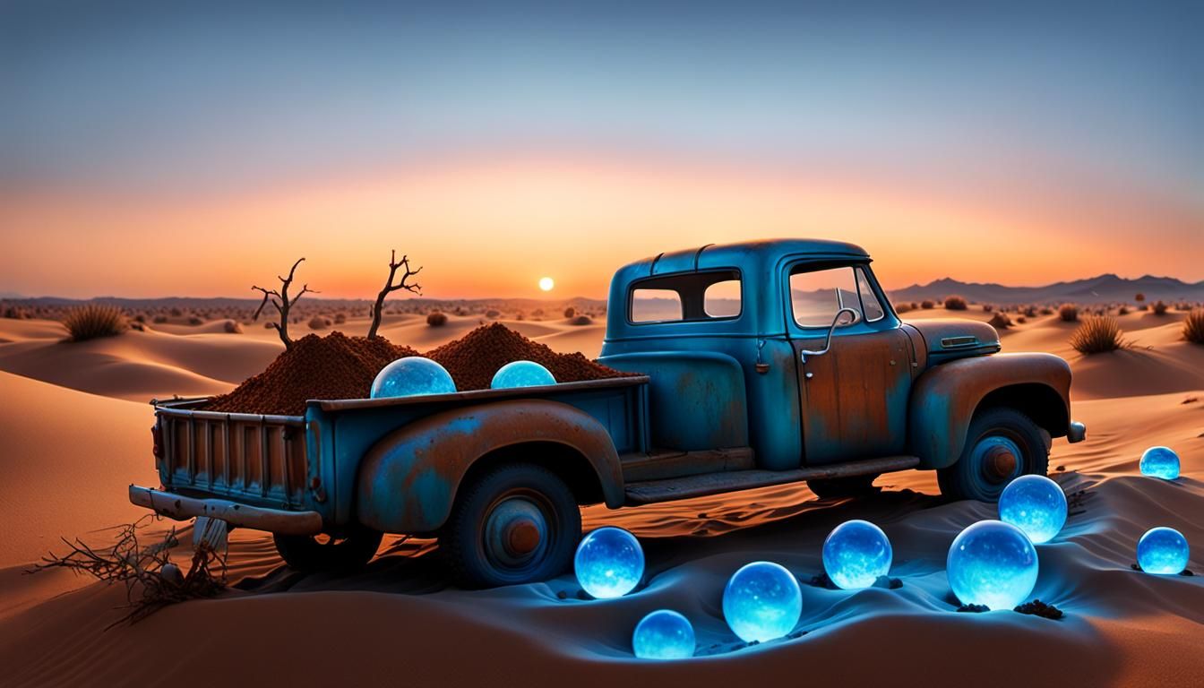 Surrealist Pickup Truck in Dreamlike Landscape