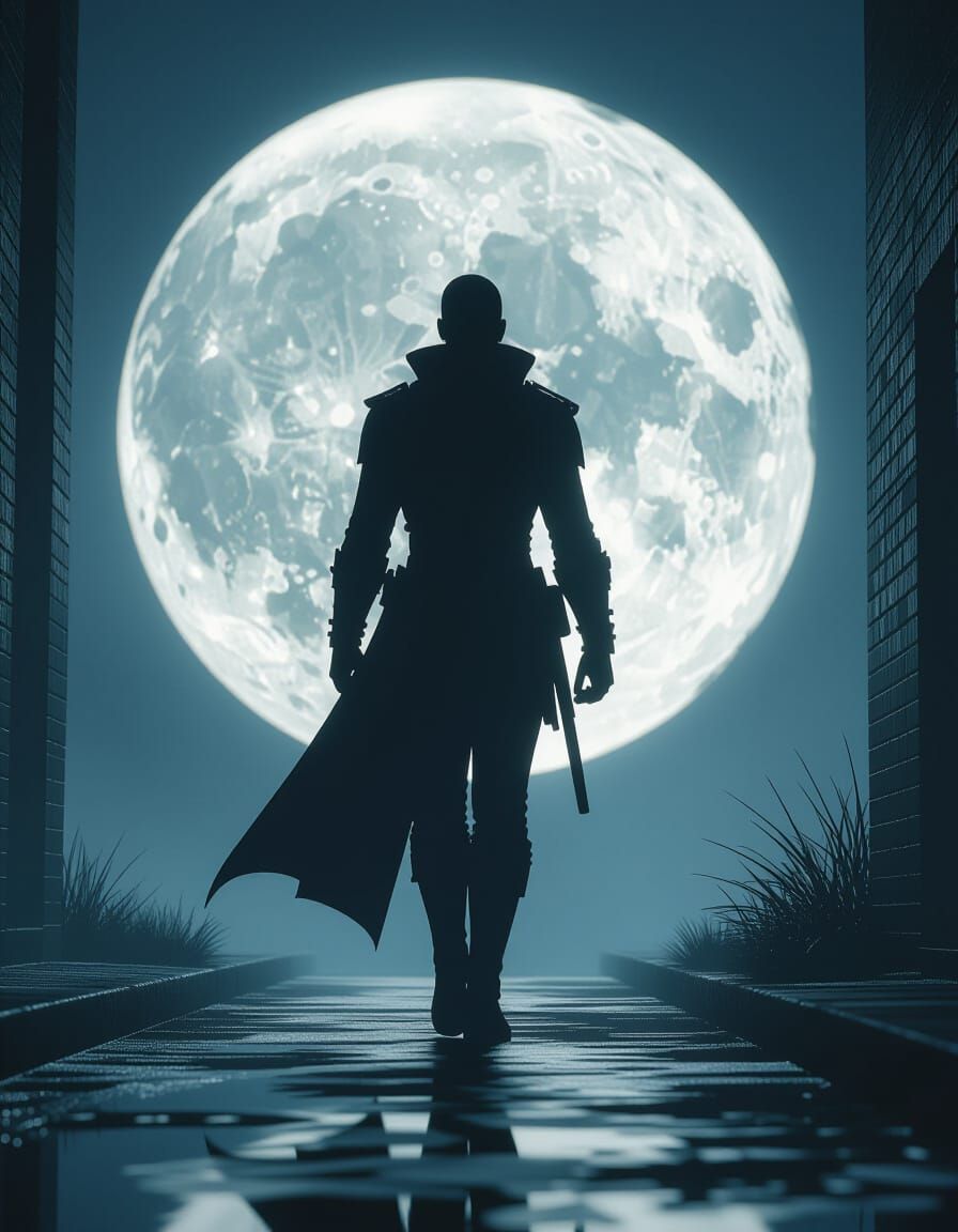 Eerie Silhouette in Moonlit Alleyway, Dark Fantasy Style