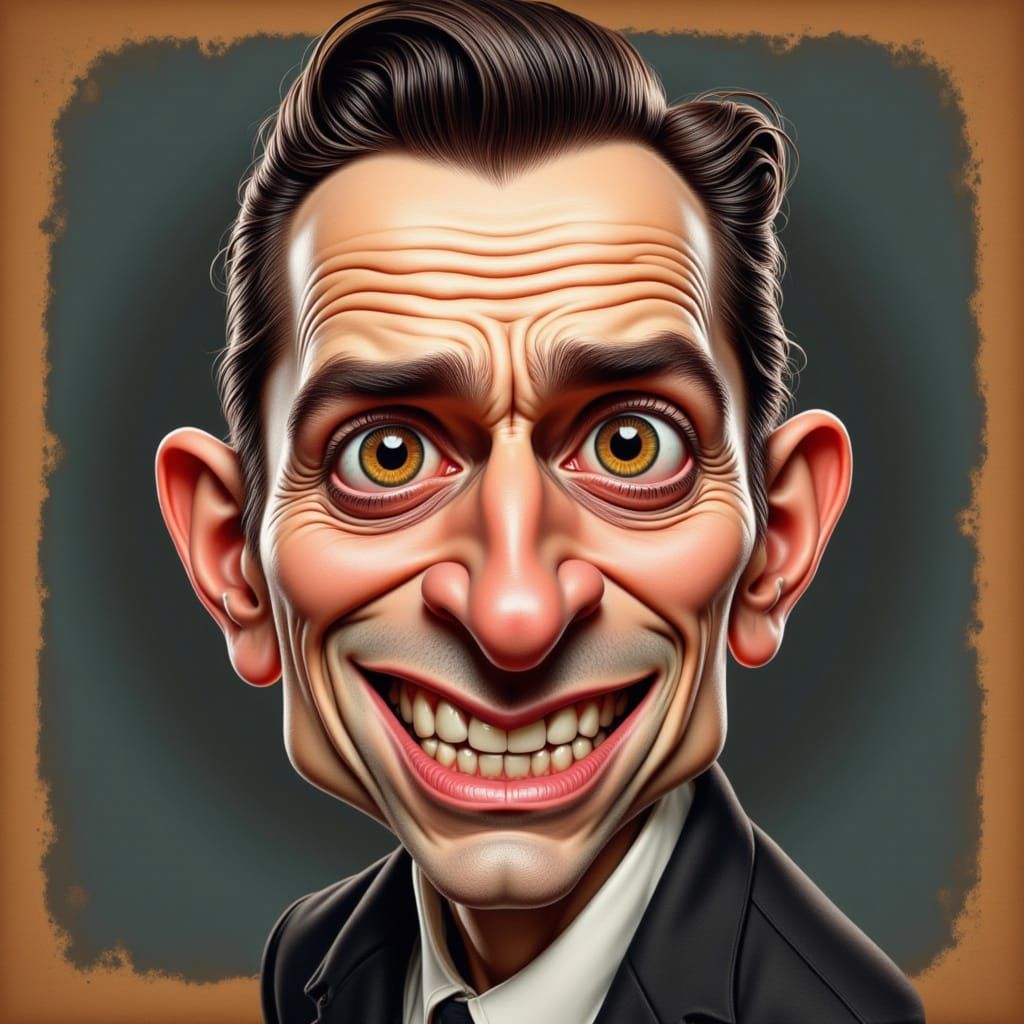 Johnny Cash Caricature in 1950s Style