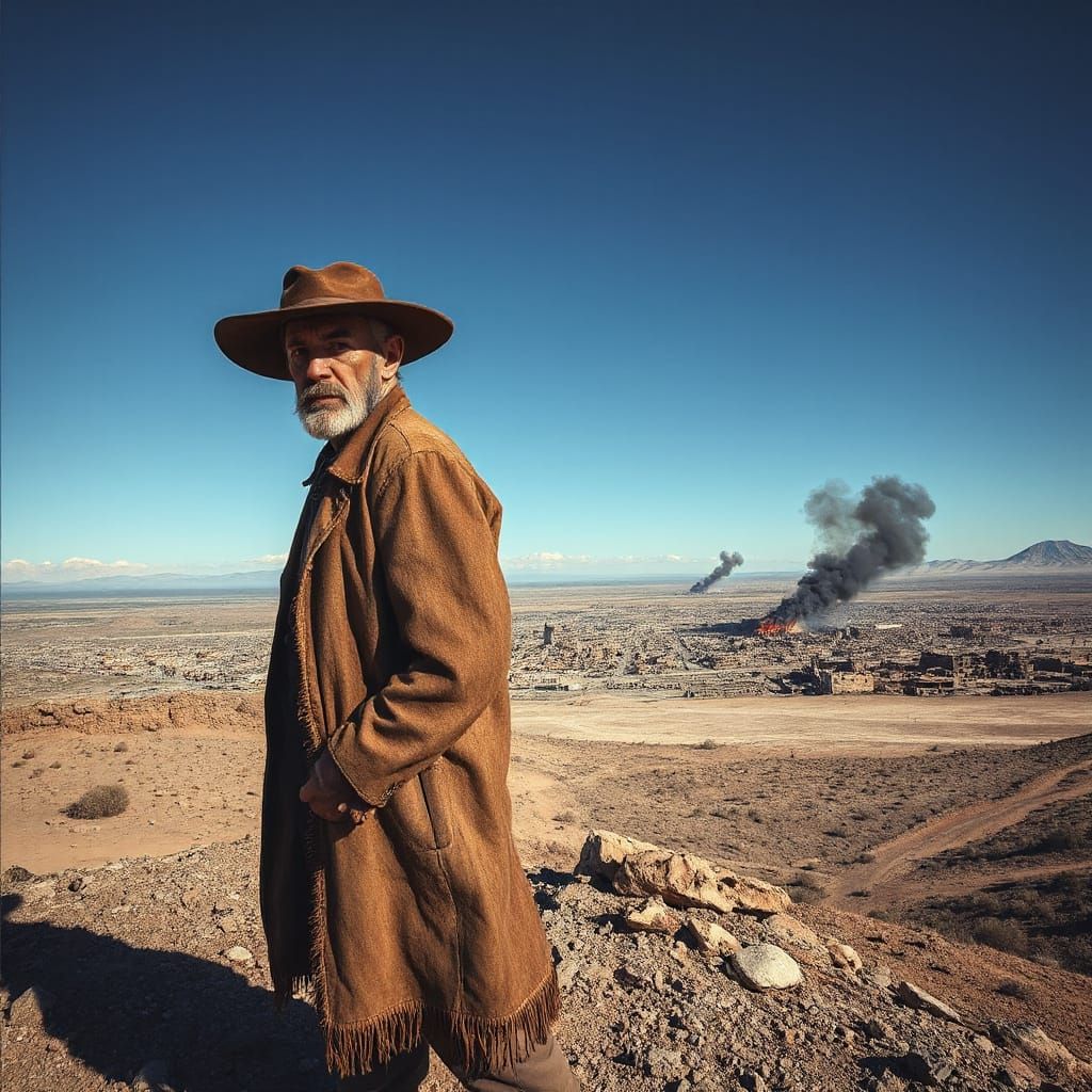 Tough Man Ascends to Ruined Cityscape