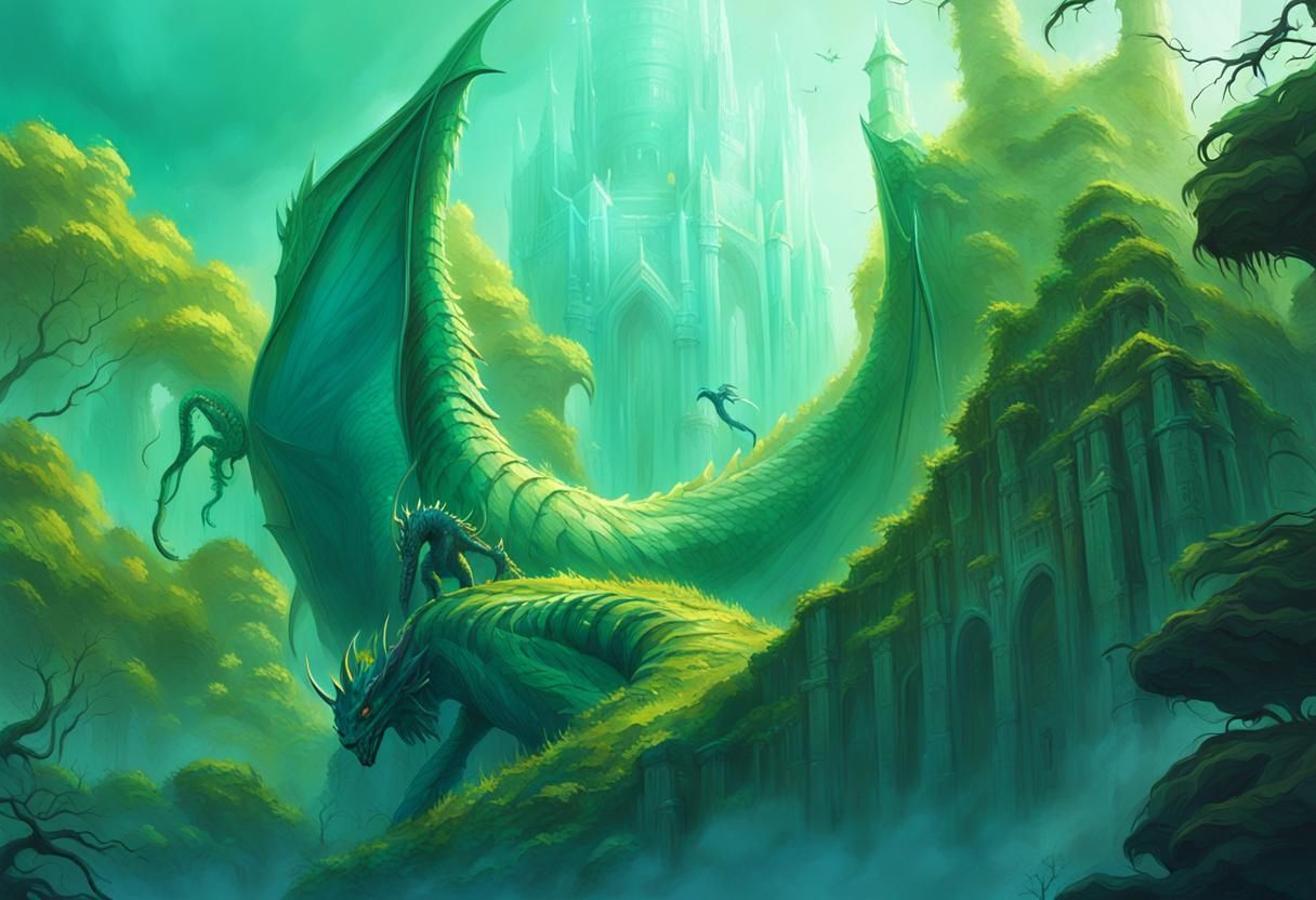 Dragon Perched on Temple: Fantasy Concept Art