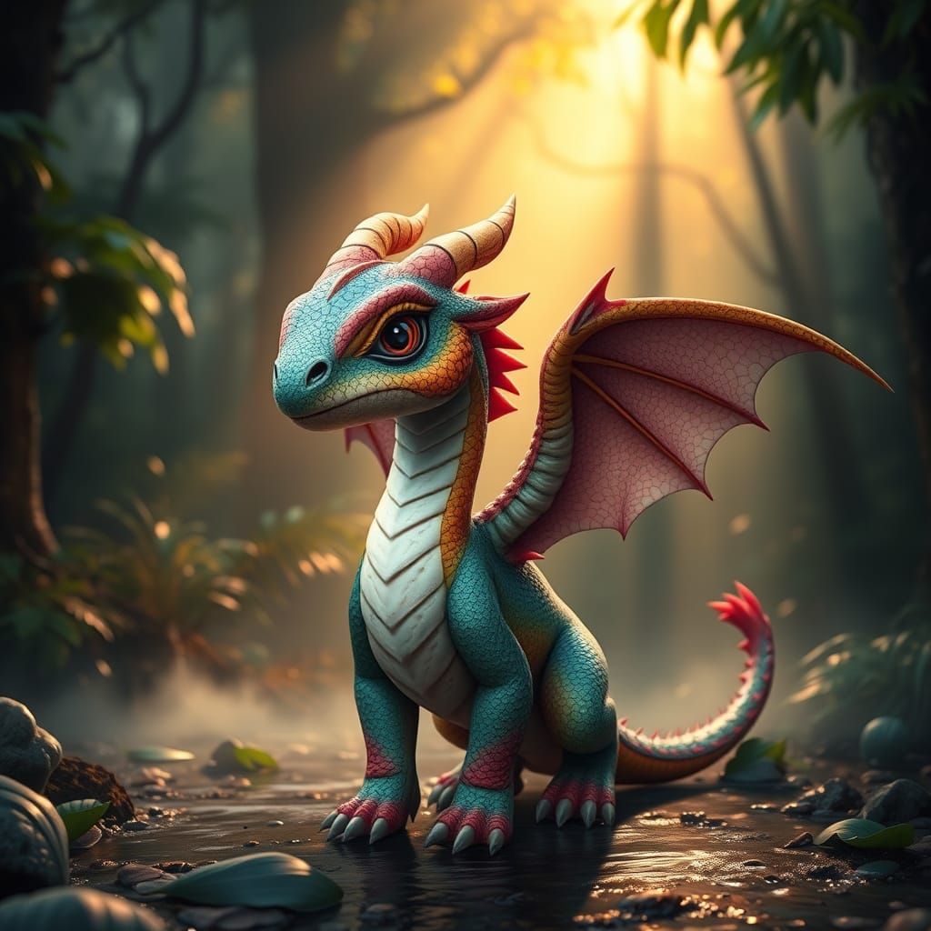 Hyper-Realistic Dragon in Rainforest Elegance