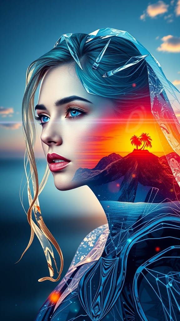 Ethereal Beauty in Vibrant Double Exposure