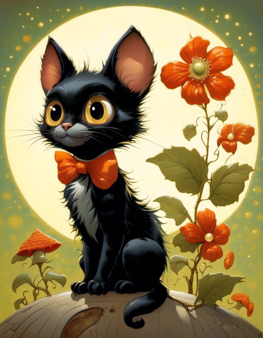 Creepy Cute Black Cat in Pumpkin Patch