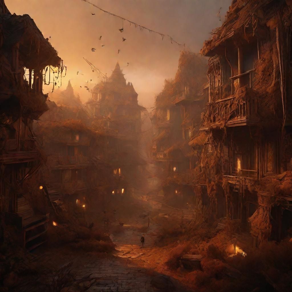 Brown Creatures and Objects in Dreamlike Environment