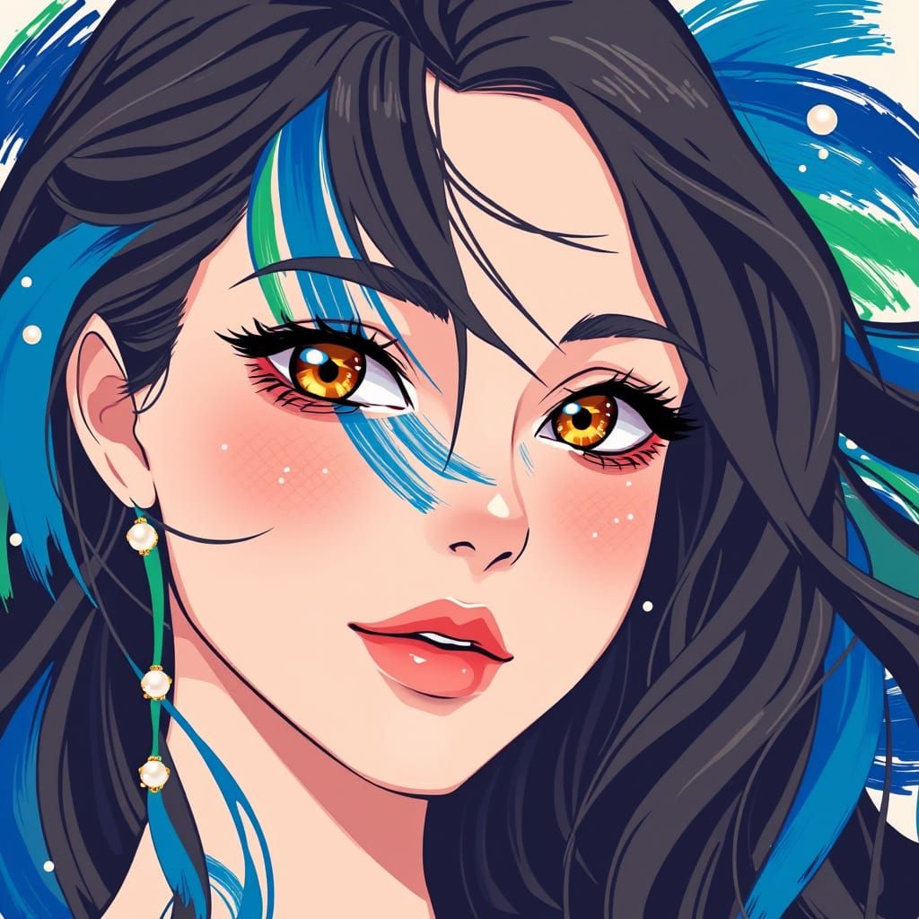 Vibrant Anime Portrait in Flat Cel-Shaded Style