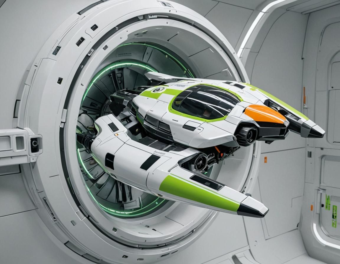 Futuristic Hover Vehicle in Airlock: Photorealistic Style