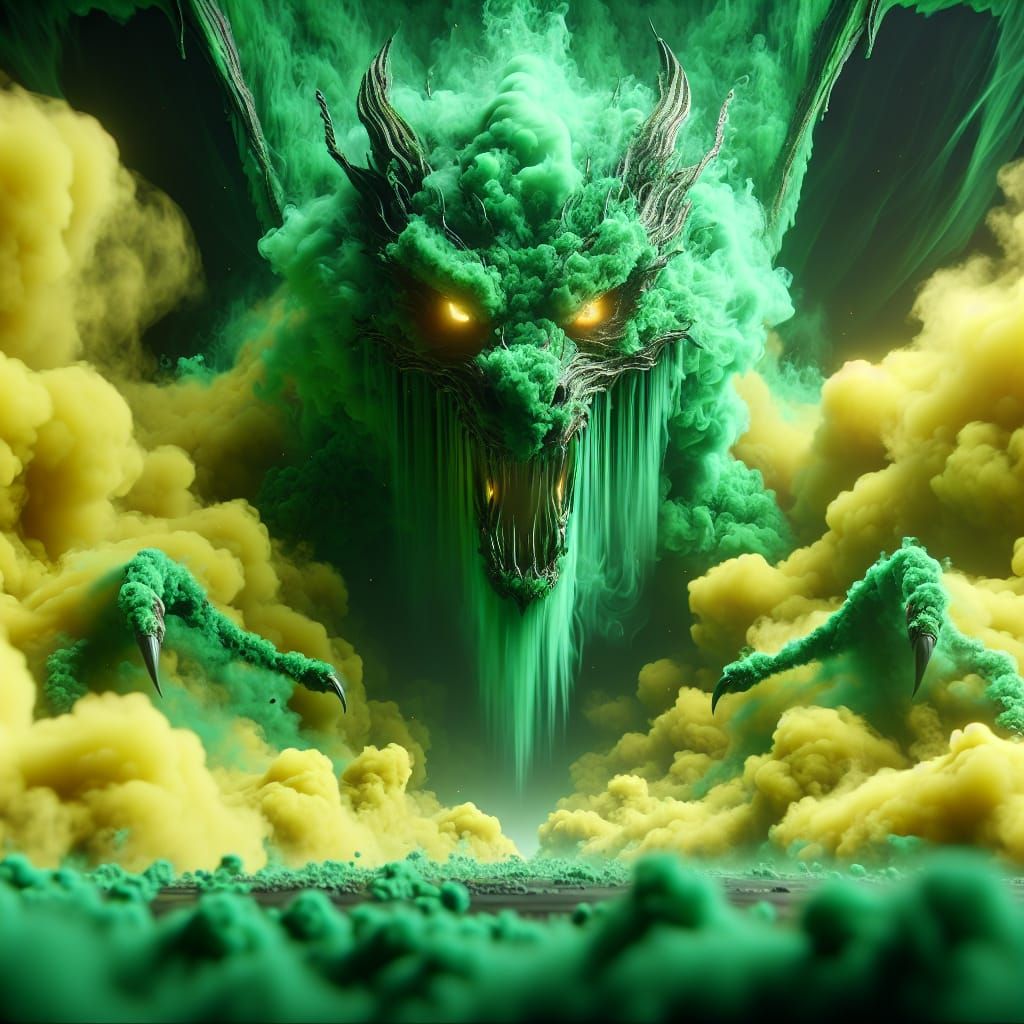 Green Smoke Vampire Turtle Emerges: Digital Matte Painting