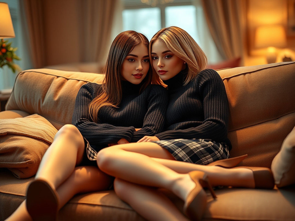 Intimate Portrait of Two Women in Matte Painting Style