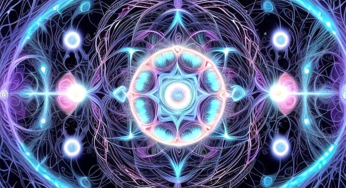 Vibrant Kinetic Artwork with Polka Dots and Spiritual Geomet...