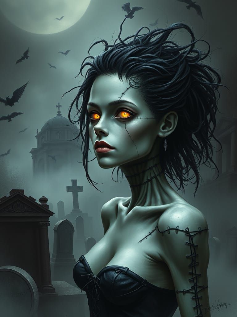 Grotesque Female Frankenstein's Monster in Dark, Gothic Land...