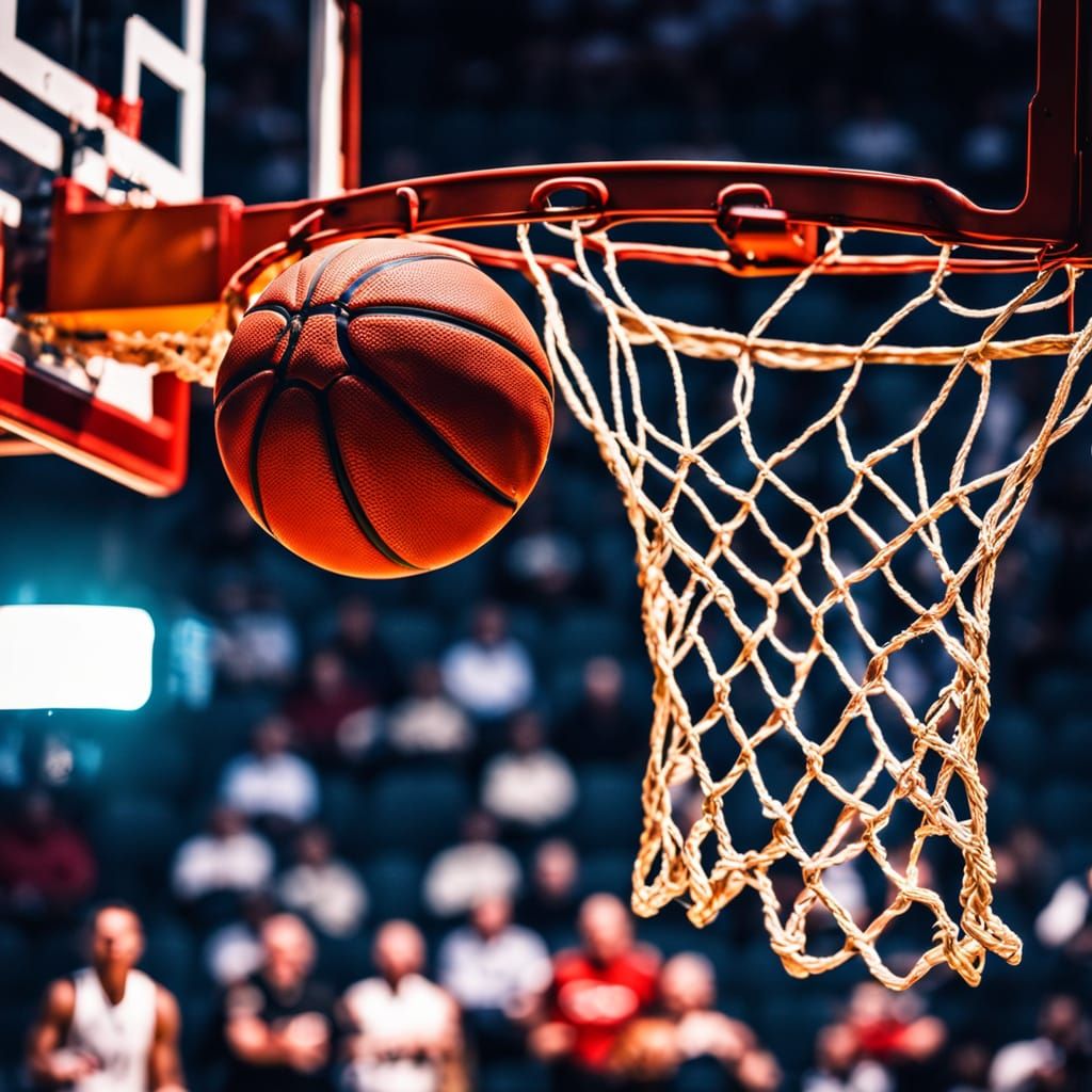 Dynamic Basketball Swish in Golden Light