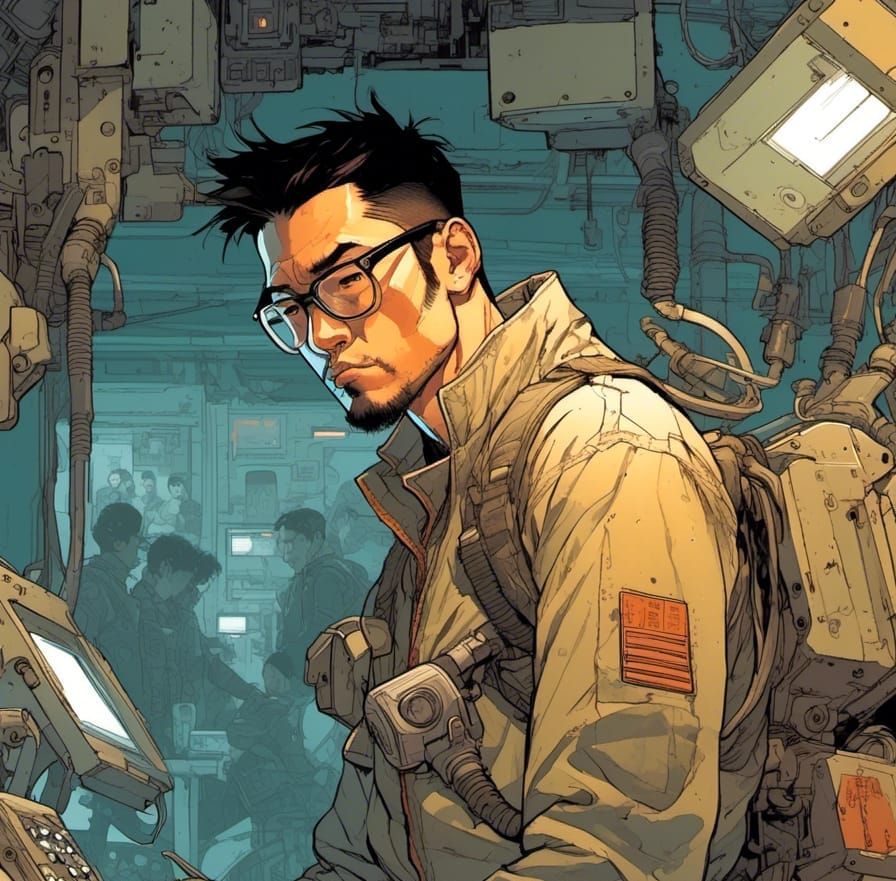 Korean-American Mech Engineer in Comic Book Style