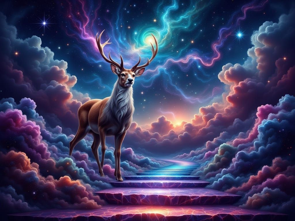 Starlit Deer in Vibrant Galaxy Core