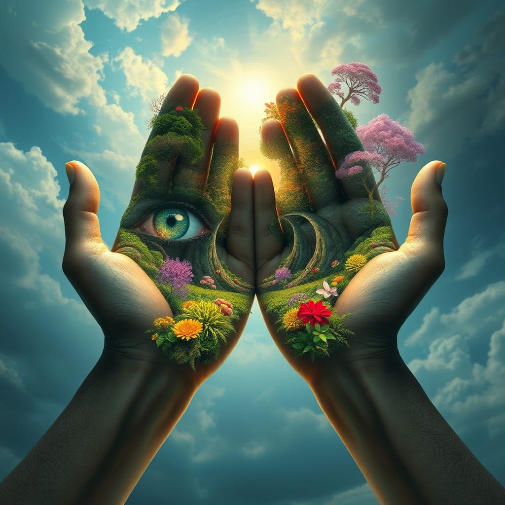 Intertwined Hands: Dreamlike Mindscapes in Biomechanical Art