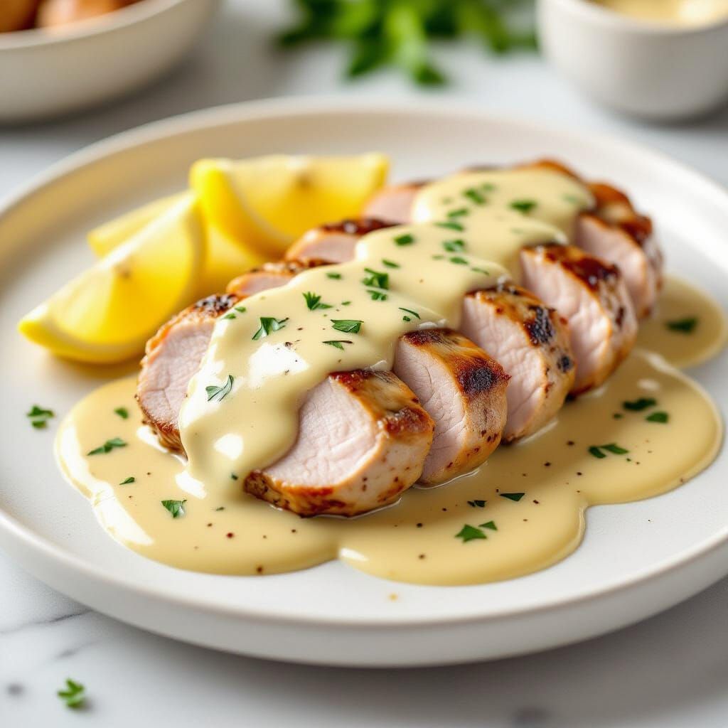 Pork Tenderloin with Creamy Dijon Sauce - Food Photography