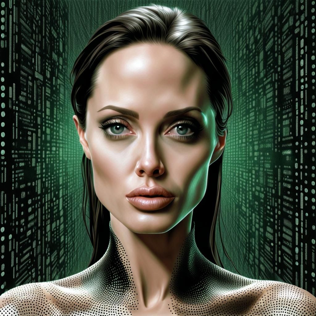 Angelina Jolie as Neo in Matrix-Style Digital Art