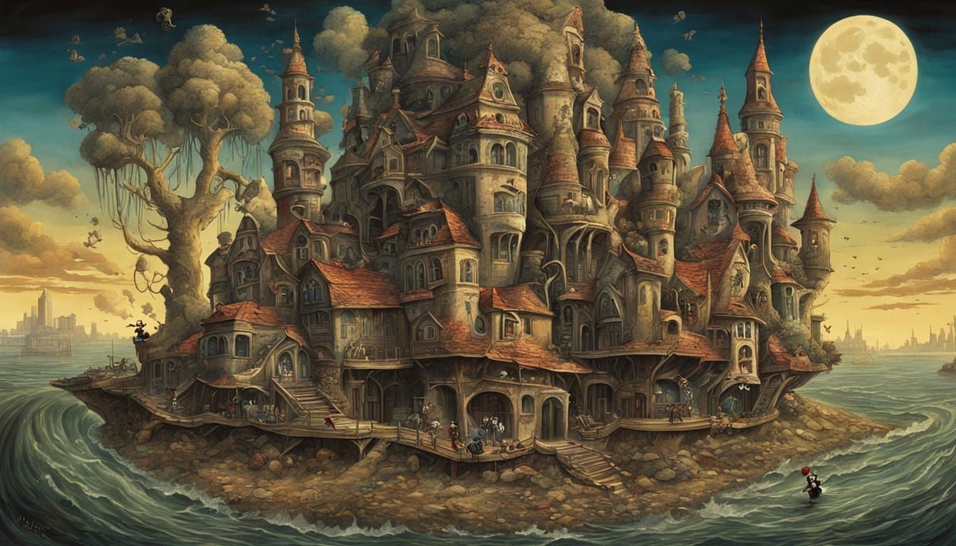 Lovecraftian Mickey Mouse and Minnie Mouse in Cyberpunk Horr...