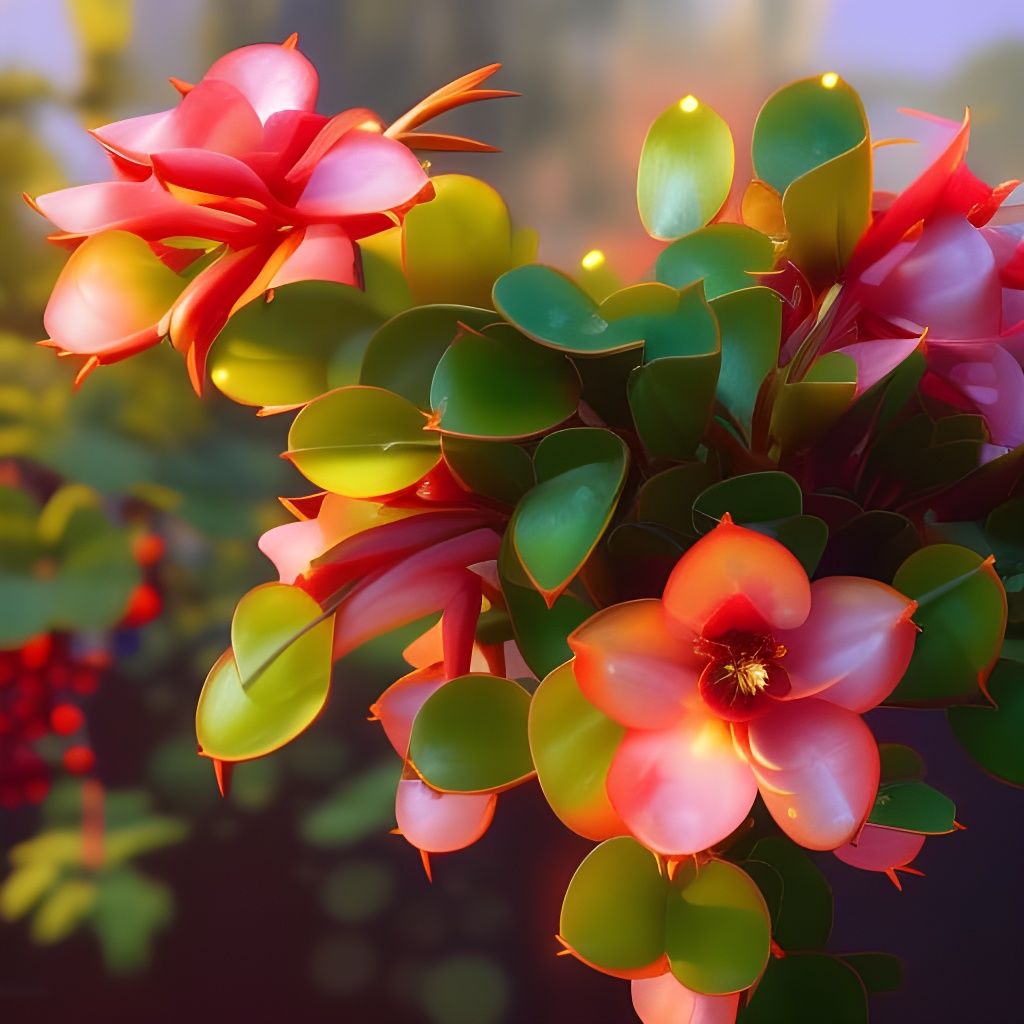 Christmas Cactus in Bloom, Art Nouveau Style