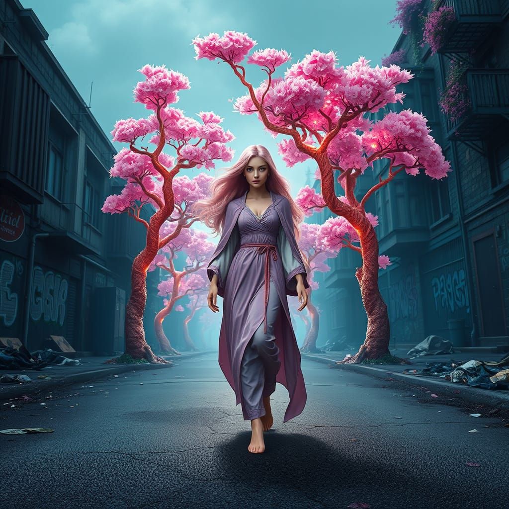 Whimsical Princess Transforms Gritty Cityscape