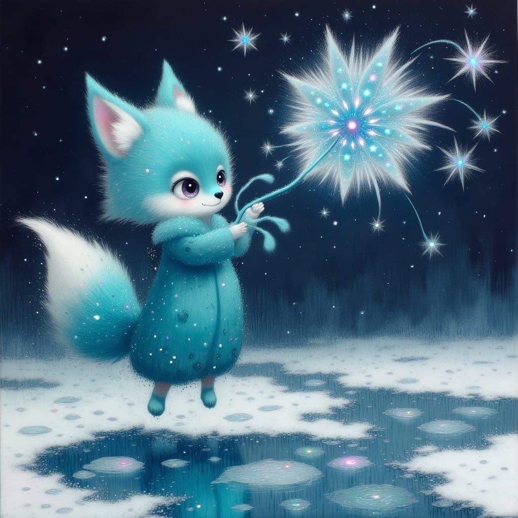 Surreal Crystal Fox Leaps in Winter Wonderland
