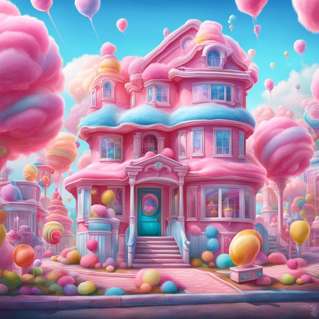 Cotton Candy House in a Whimsical Candy Art Style
