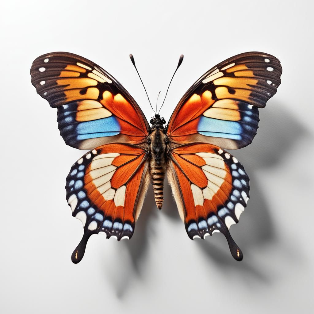 Photorealistic Butterfly Taxidermy on White Background