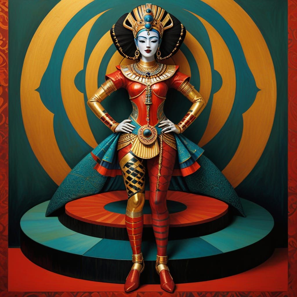 Tutankhamun, Harlequin, Geisha, Krishna Mashup