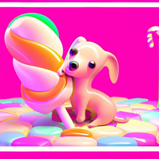 Pink Dog in Candyland: Hyperrealistic Digital Art
