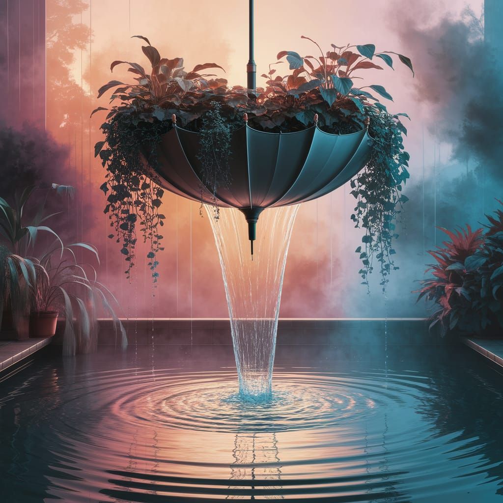 Enchanting Waterfall Umbrella in Impressionist Gouache