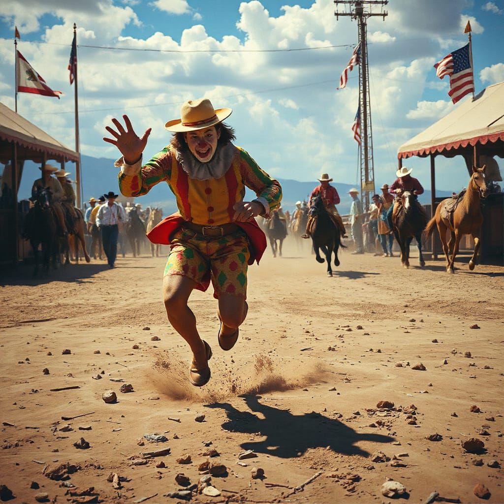 Rodeo Clown in Vibrant Action Painting