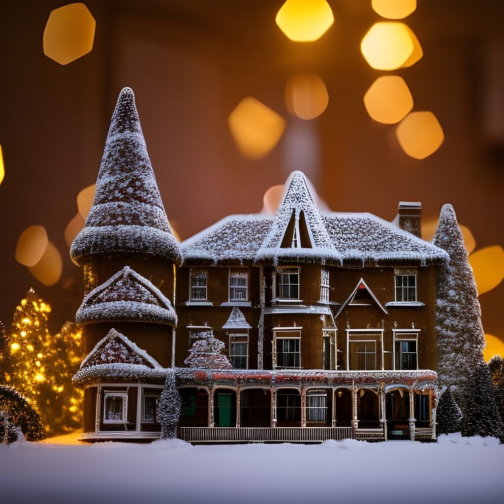 Hyper Detailed Gingerbread Victorian Mansion in Winter