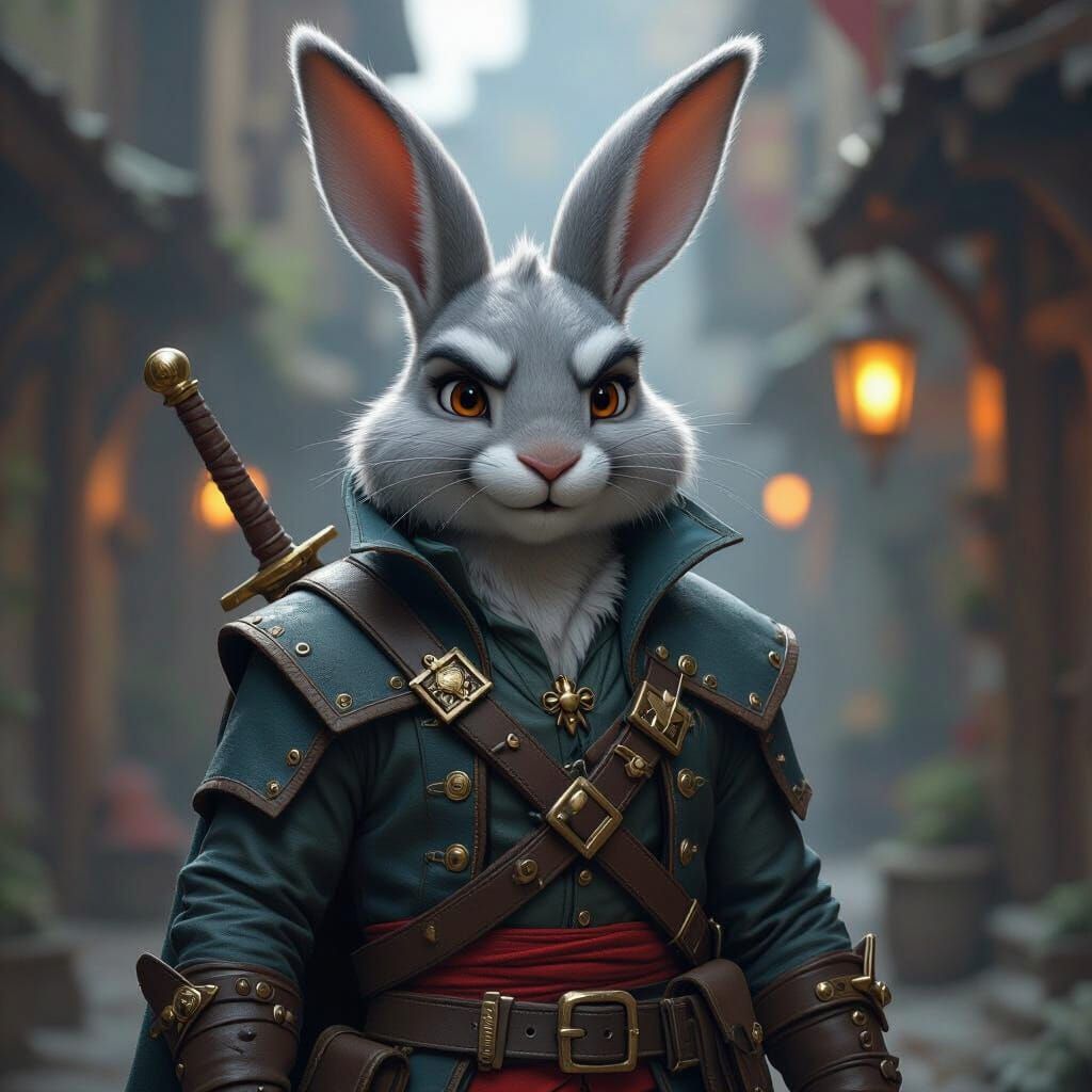 Harengon Swashbuckler Rogue as Adventuring Bugs Bunny