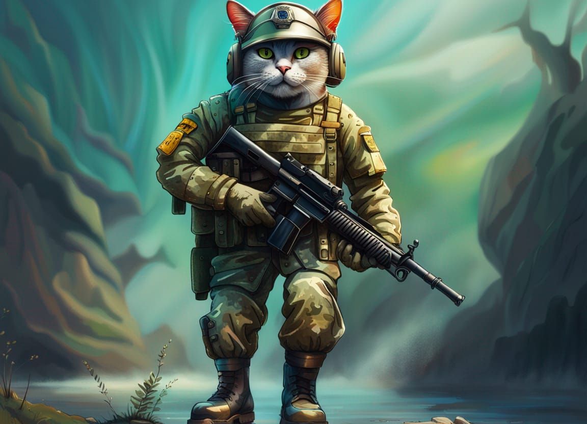 Anthropomorphic Cat Soldier in Detailed Digital Art