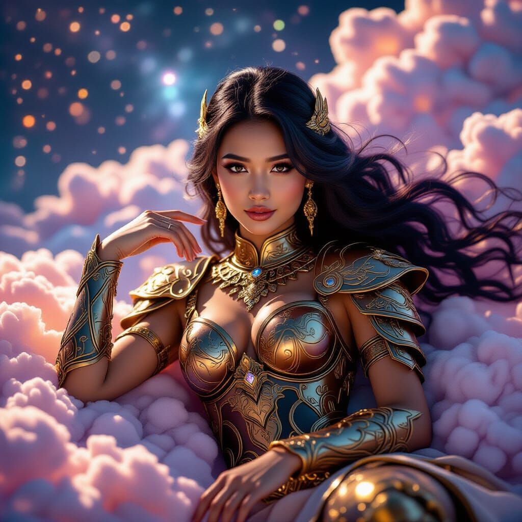 Malay Goddess in Nebula Clouds, Photorealistic Style