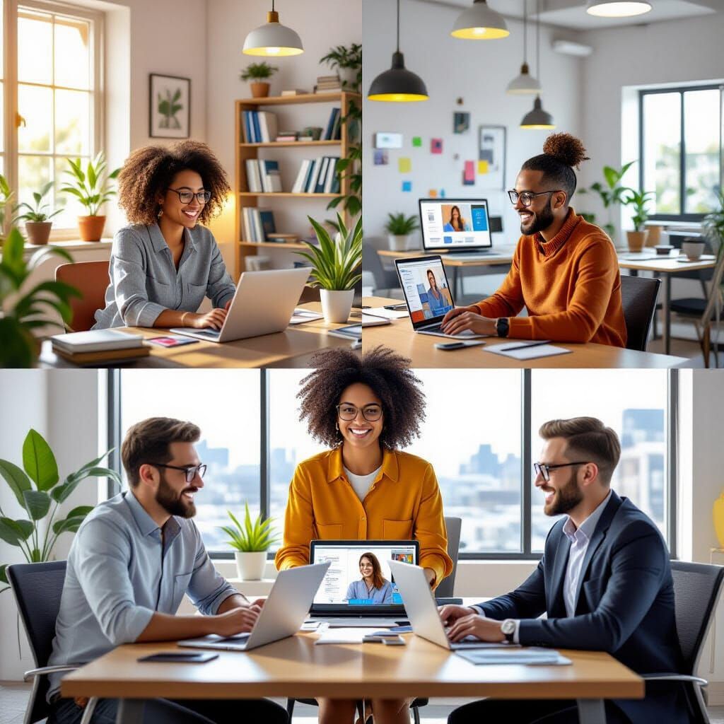 Modern Flexible Work Culture Collage Illustration