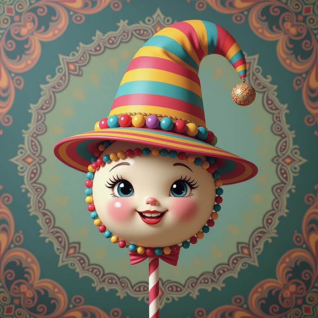 Colorful Voodoo Cake Pop in Whimsical Style