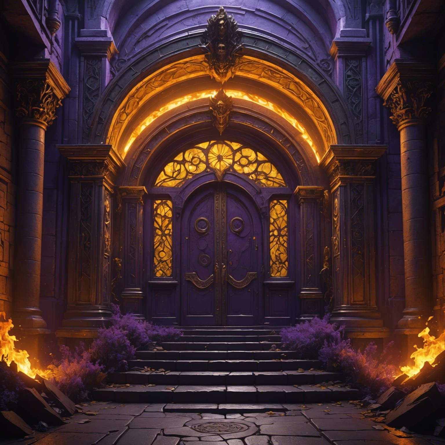 Epic Entrance to Hell in Dark Fantasy Style