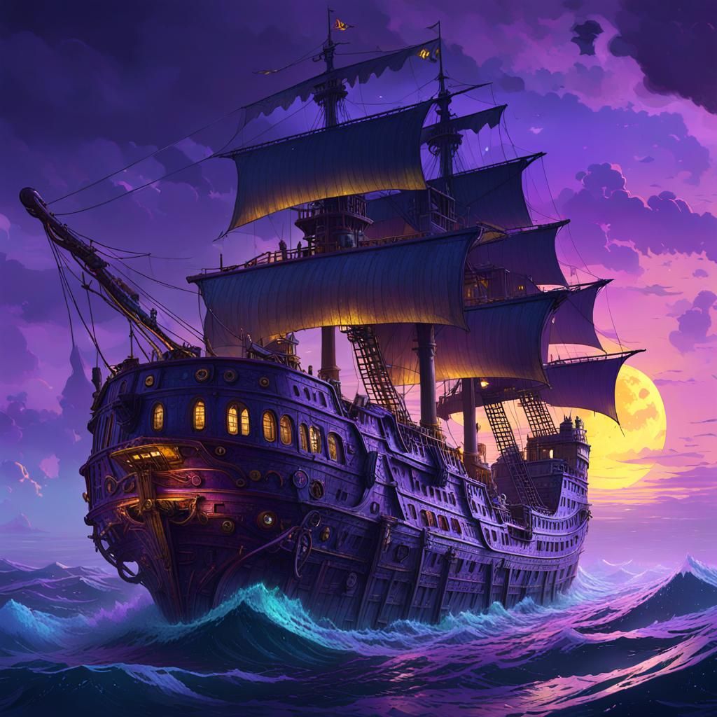 Ghost Ship Lost at Sea: Dark Fantasy Concept Art