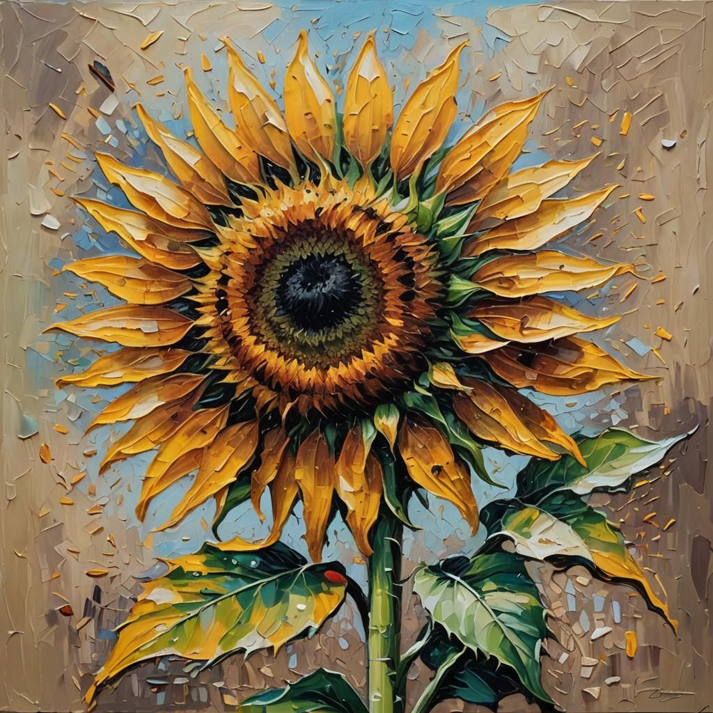 Yellow Sunflower in Expressionist Oil Painting Style