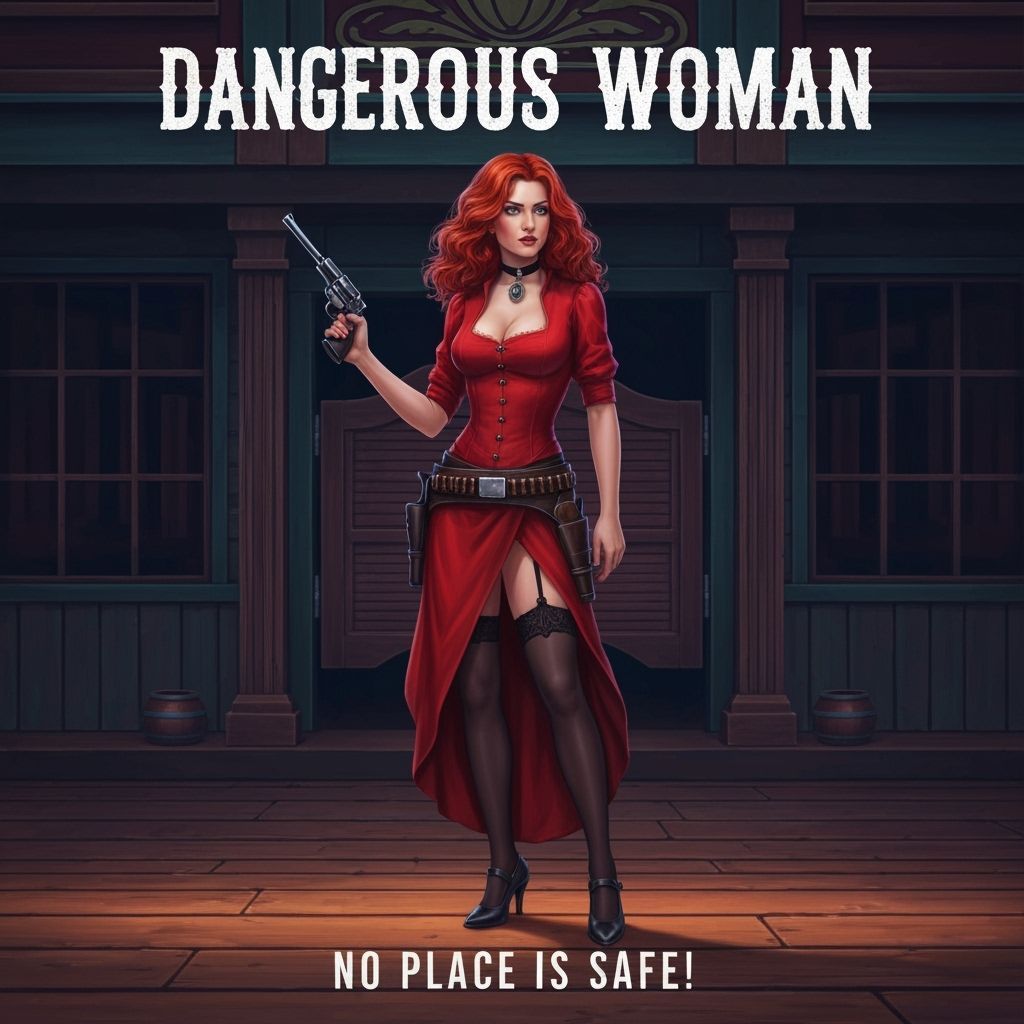 Saloon Girl with Gun in Detailed Matte Painting Style