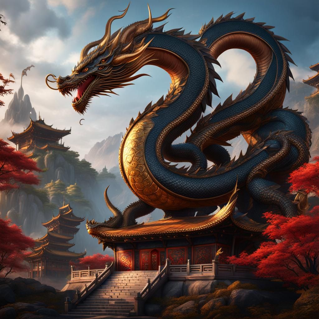 Eastern Dragon Guarding Yin and Yang Sign