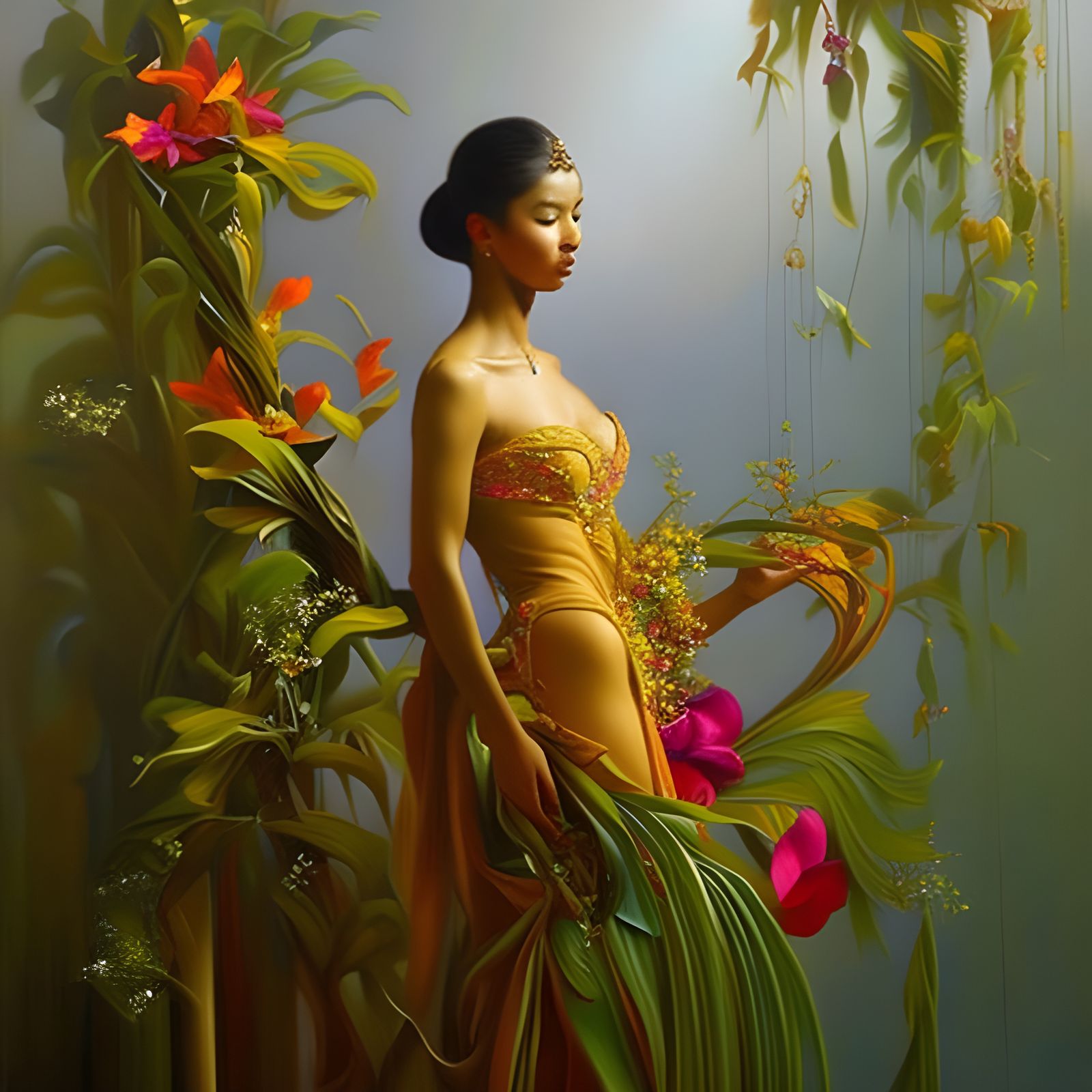 Gorgeous hyper-detailed “tropical Minoan palace, wildflowers, intricate delicate carvings" - masterpiece creation by Ama...