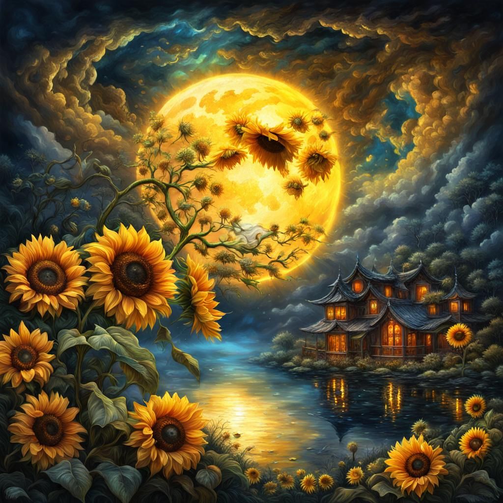 Sunflower Moon Eclipse in Fantasy Style