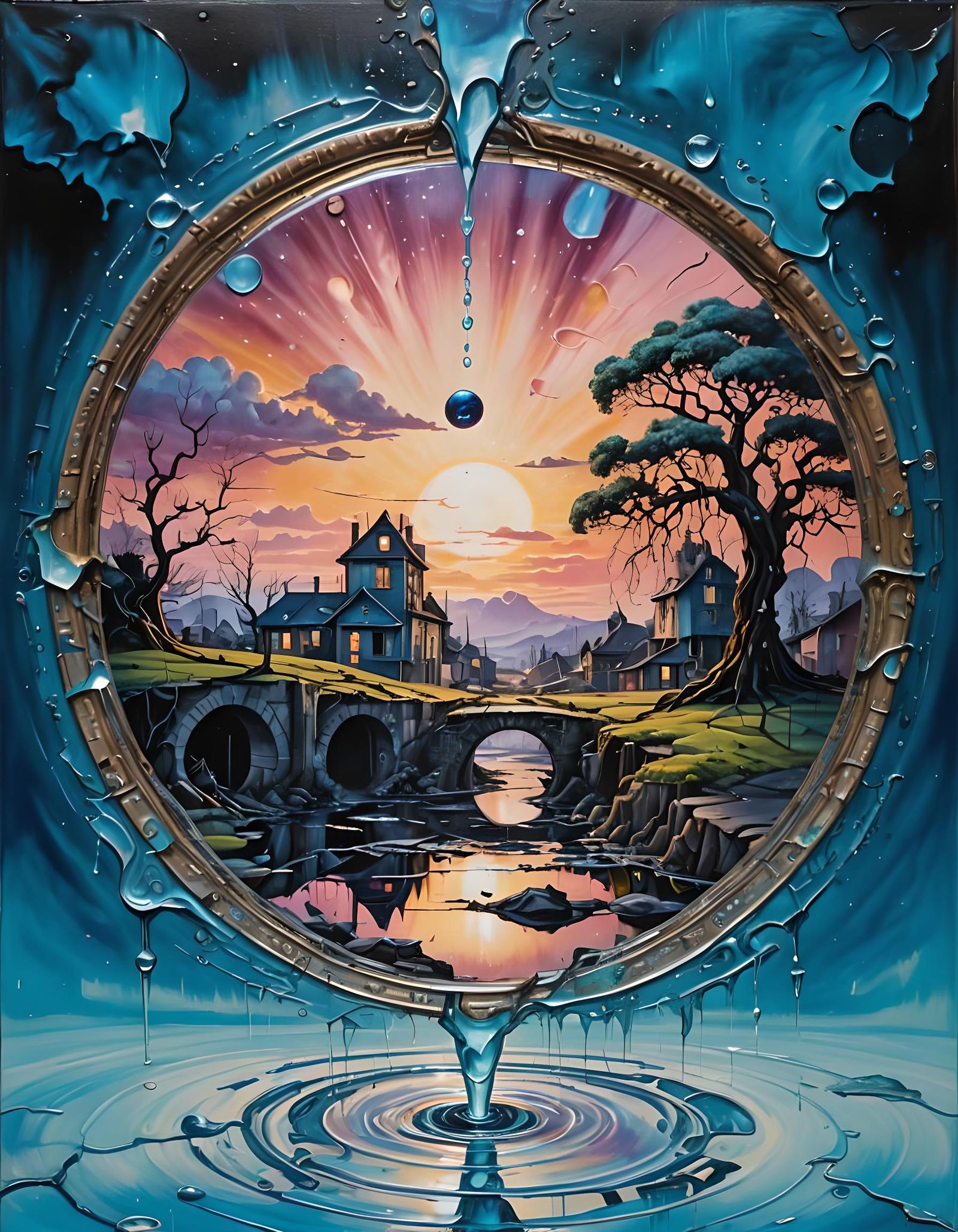 Cosmic Reflection in Stargate Puddle: Oil Masterpiece