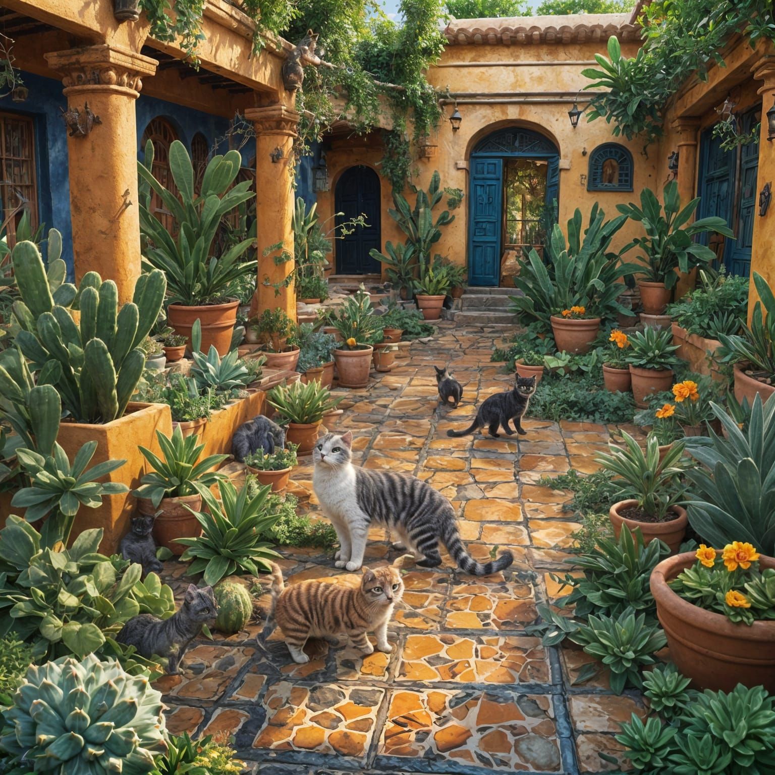 Cats Play Among Cacti in Mexico